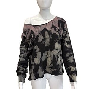 Rails Marlo Black Rainbow Tie Dye Sweatshirt Womens Size Large Raw Off Shoulder